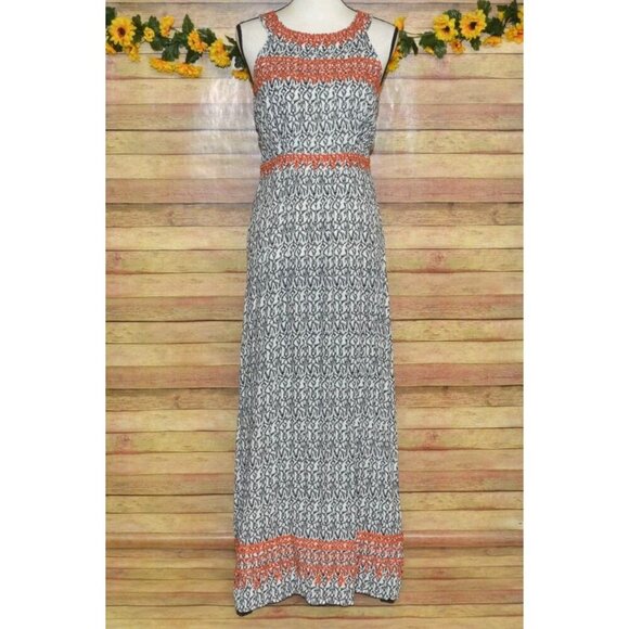 THML Jameson Embroidered Orange & Black Halter Long Maxi Dress Size S Summer - Picture 1 of 13